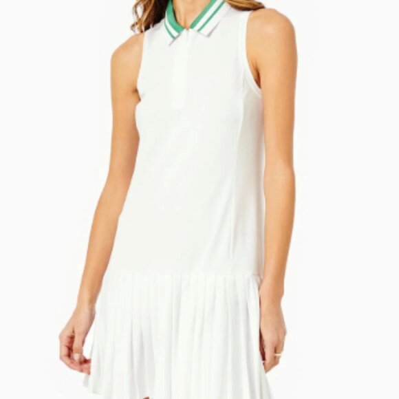 New ADDISON BAY Green Pique Performance Pleated Augusta Tennis Dress LARGE $168